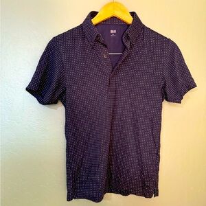 Uniqlo Navy Polka Dot Short Sleeve Shirt XXS